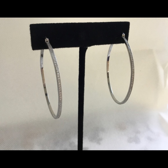 Jewelry - Cz Round Hoop .925 Sterling Silver Earrings